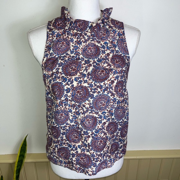 NWT J.Crew Fleur Cotton Paisley Top XS Button Back Cottagecore Romantic Ruffle - Picture 1 of 12